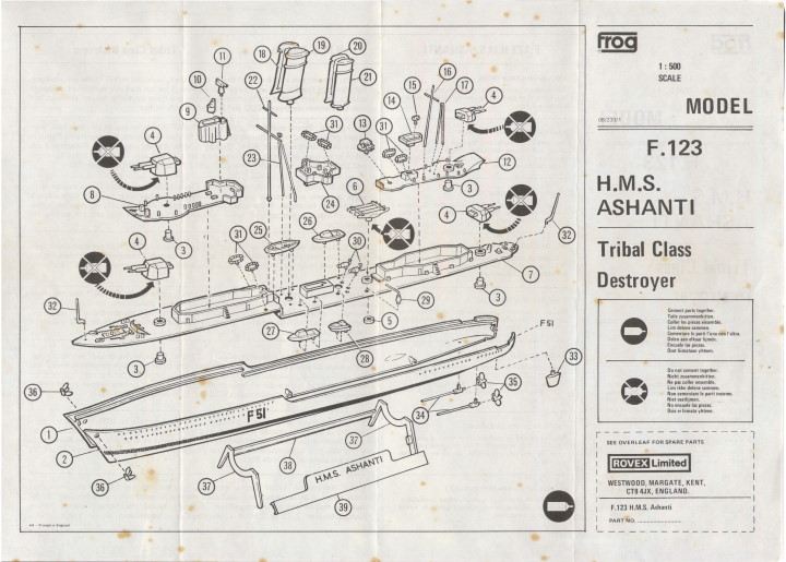 FROG F123 HMS Ashanti destroyer, Rovex Models&Hobbies Ltd, 1975